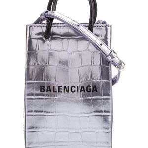 Balenciaga Embossed logo mini shopping bag metallic crossbody.
